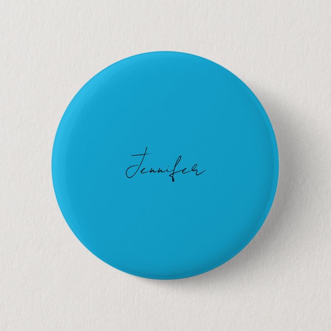 Calligraphy Elegant Plain Simple Name Blue 6 Cm Round Badge (Front)