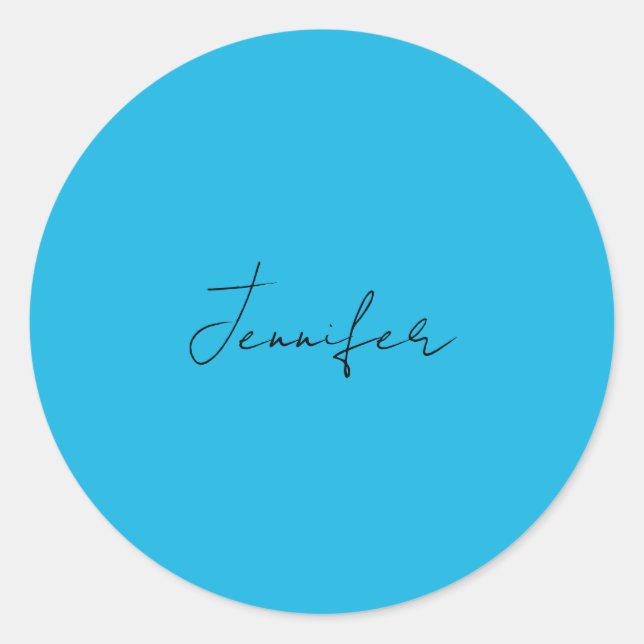 Calligraphy Elegant Plain Simple Name Blue Classic Round Sticker (Front)