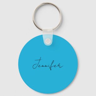 Calligraphy Elegant Plain Simple Name Blue Key Ring