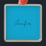 Calligraphy Elegant Plain Simple Name Blue Metal Tree Decoration<br><div class="desc">Looking for a beautiful calligraphy with an esthetic handwriting? This simple,  eye-catching design is for you. This product immediately impresses those who see it. The fine and tasteful design will immediately reflect the quality of your relationship and family.</div>