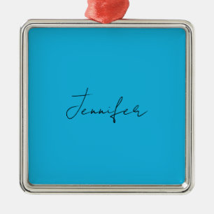 Calligraphy Elegant Plain Simple Name Blue Metal Tree Decoration