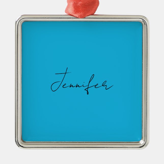 Calligraphy Elegant Plain Simple Name Blue Metal Tree Decoration (Front)