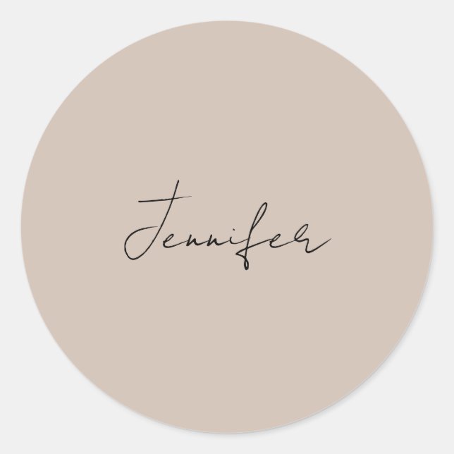 Calligraphy Elegant Plain Simple Name Classic Round Sticker (Front)