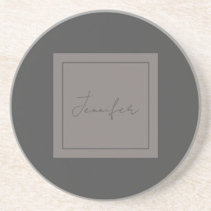 Calligraphy Elegant Plain Simple Name Grey Coaster