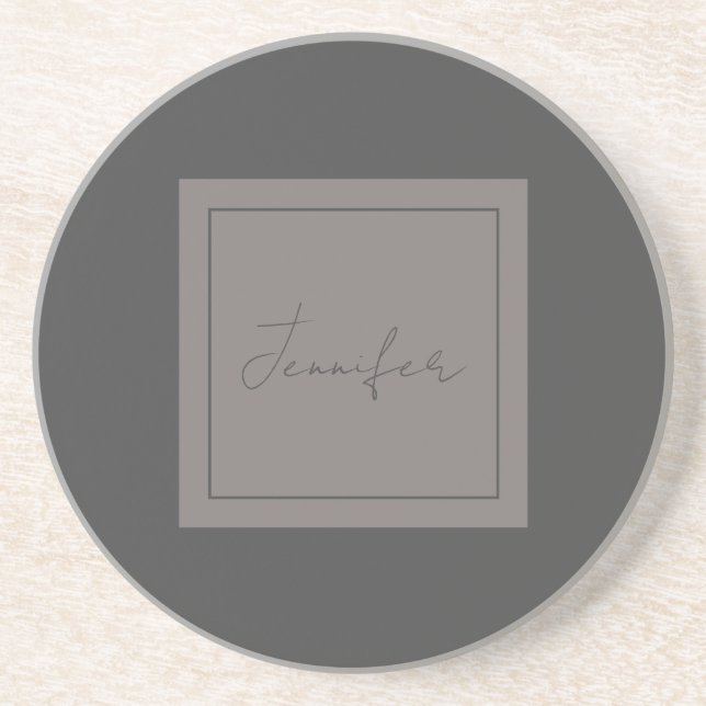 Calligraphy Elegant Plain Simple Name Grey Coaster (Front)