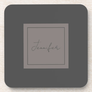 Calligraphy Elegant Plain Simple Name Grey Coaster