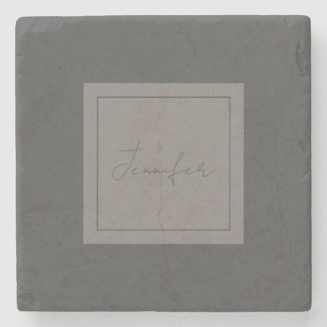 Calligraphy Elegant Plain Simple Name Grey Stone Coaster (Front)