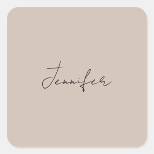 Calligraphy Elegant Plain Simple Name Square Sticker
