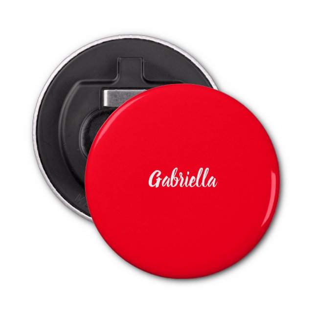 Calligraphy Elegant Red White Plain Simple Name Bottle Opener (Front)