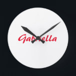 Calligraphy Elegant Red White Plain Simple Name Round Clock<br><div class="desc">Looking for a beautiful calligraphy with an aesthetic handwriting? This simple,  eye-catching design is for you. This product immediately impresses those who see it. The fine and tasteful design will immediately reflect the quality of your relationship and family.</div>