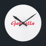 Calligraphy Elegant Red White Plain Simple Name Round Clock<br><div class="desc">Looking for a beautiful calligraphy with an aesthetic handwriting? This simple,  eye-catching design is for you. This product immediately impresses those who see it. The fine and tasteful design will immediately reflect the quality of your relationship and family.</div>