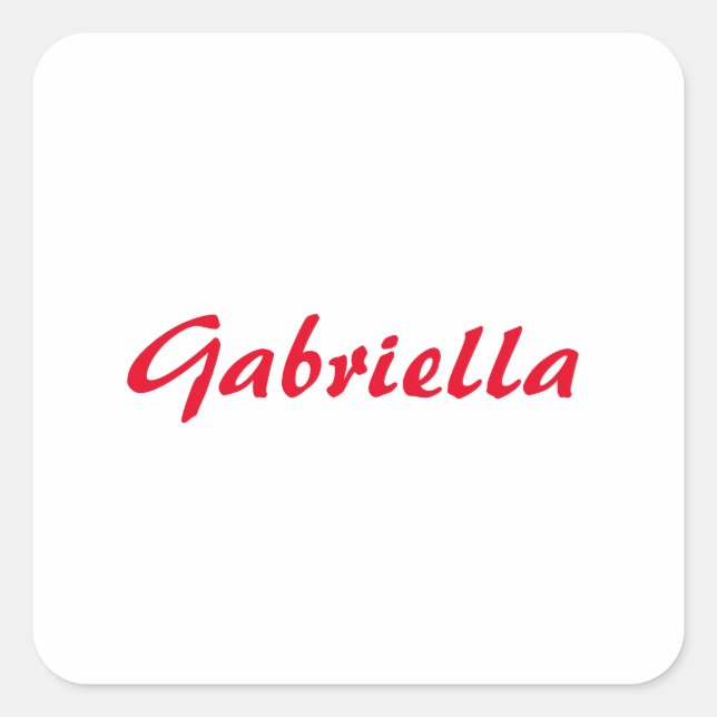 Calligraphy Elegant Red White Plain Simple Name Square Sticker (Front)