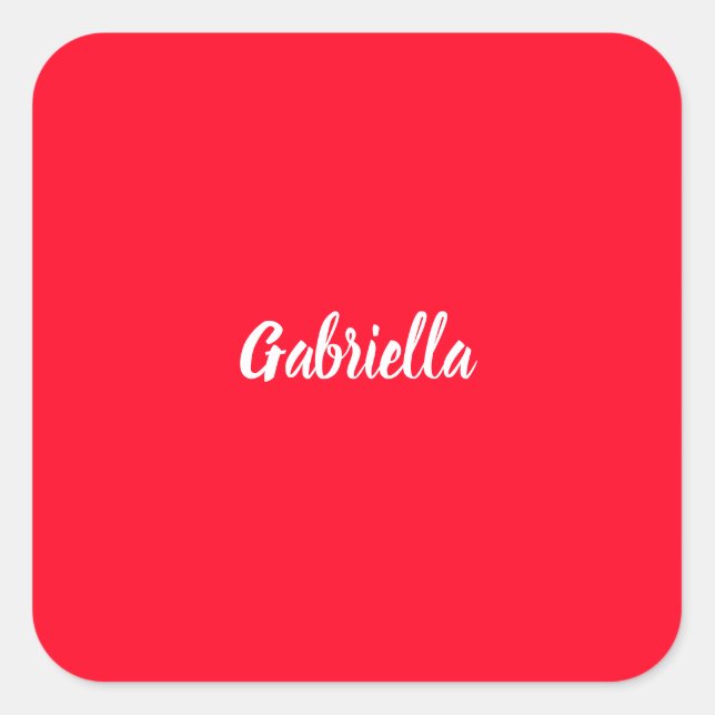Calligraphy Elegant Red White Plain Simple Name Square Sticker (Front)