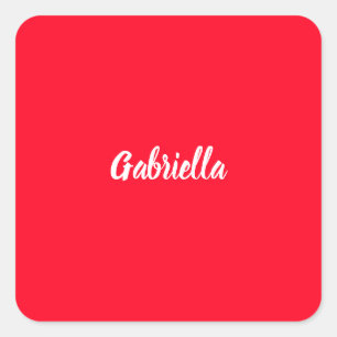 Calligraphy Elegant Red White Plain Simple Name Square Sticker
