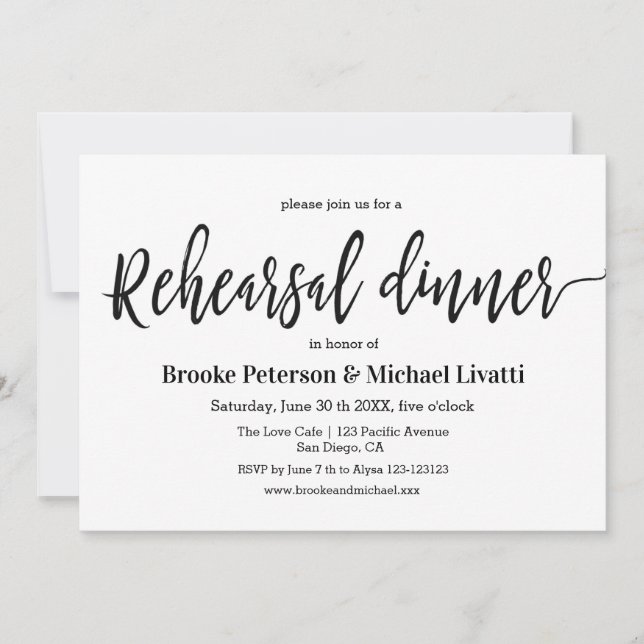 Calligraphy Elegant Rehearsal Dinner Invitation (Front)