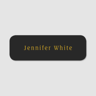 Calligraphy Elegant Retro Gold & Black Name Tag