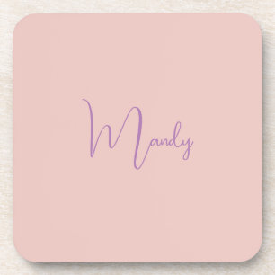 Calligraphy Elegant Rose Gold Plain Simple Name Coaster