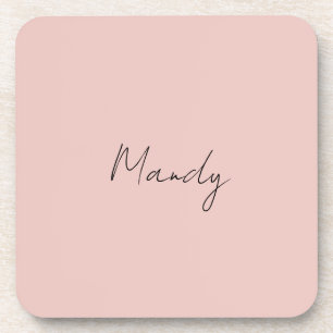 Calligraphy Elegant Rose Gold Plain Simple Name Coaster