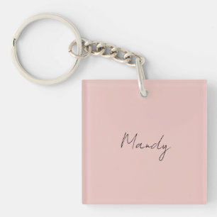 Calligraphy Elegant Rose Gold Plain Simple Name Key Ring