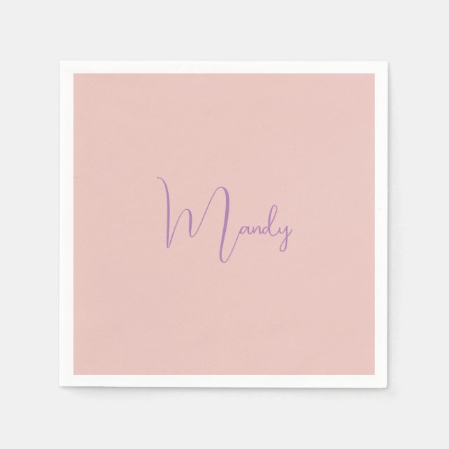 Calligraphy Elegant Rose Gold Plain Simple Name Napkin (Front)