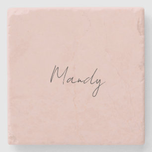Calligraphy Elegant Rose Gold Plain Simple Name Stone Coaster