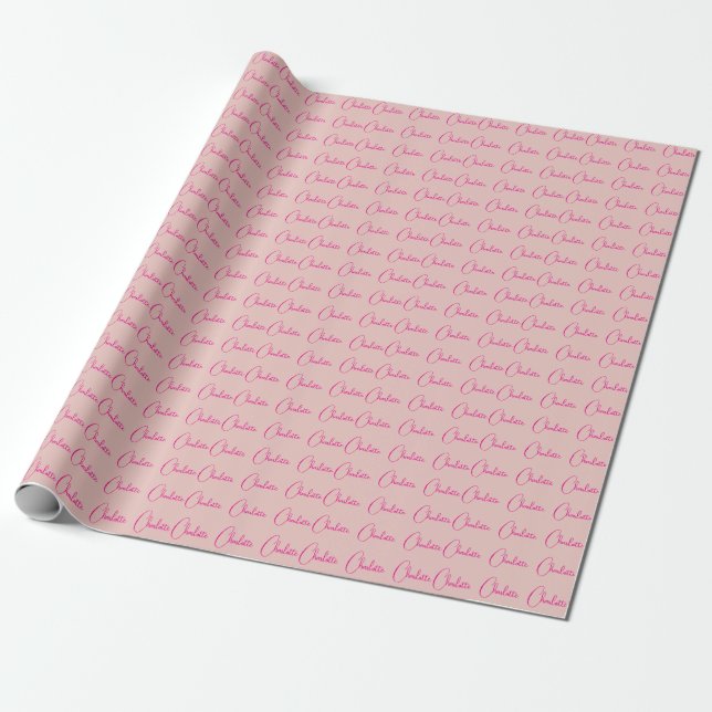 Calligraphy Elegant Rose Gold Plain Simple Name Wrapping Paper (Unrolled)