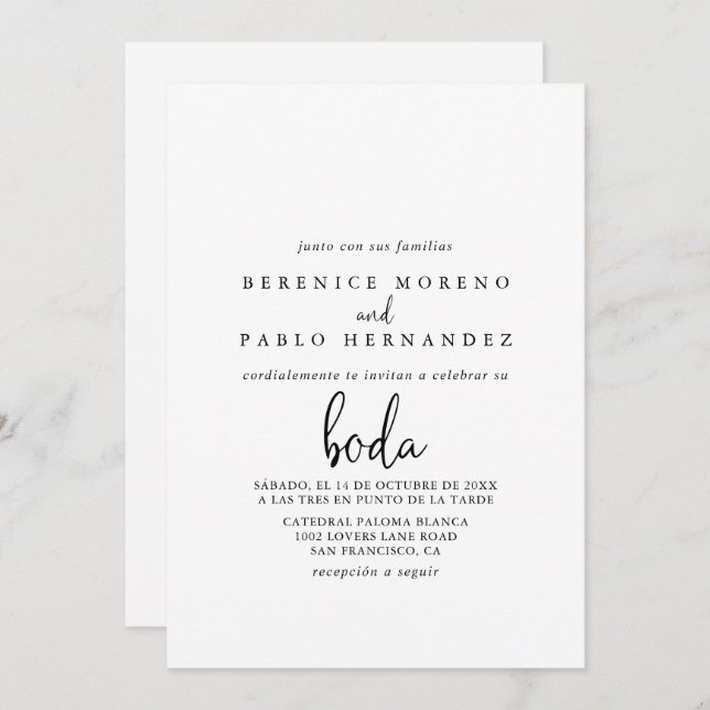 Calligraphy Elegant Script Spanish Wedding  Invitation (Front/Back)