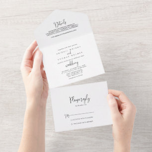 Calligraphy Elegant Script Wedding   All In One Invitation