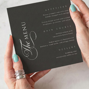 Calligraphy Elegant Square Black Wedding Menu