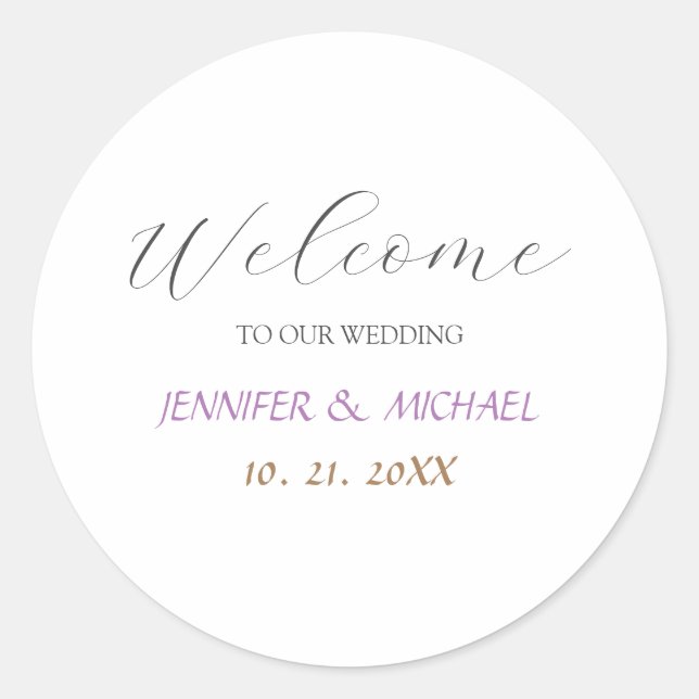 Calligraphy Elegant Welcome Wedding Classic Round Sticker (Front)