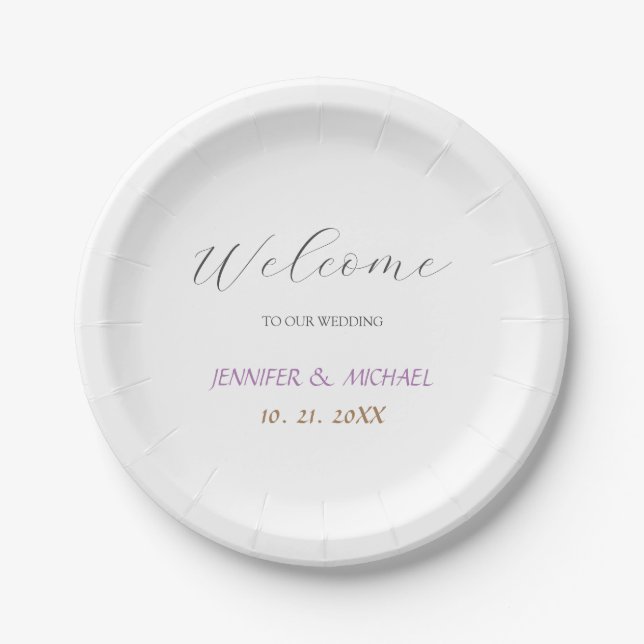Calligraphy Elegant Welcome Wedding Paper Plate (Front)