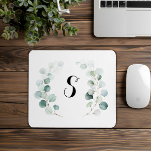 Calligraphy Eucalyptus Foliage Monogram Simple Mouse Pad