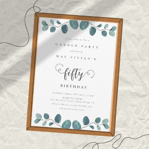 Calligraphy Eucalyptus Garden Party Birthday Invitation