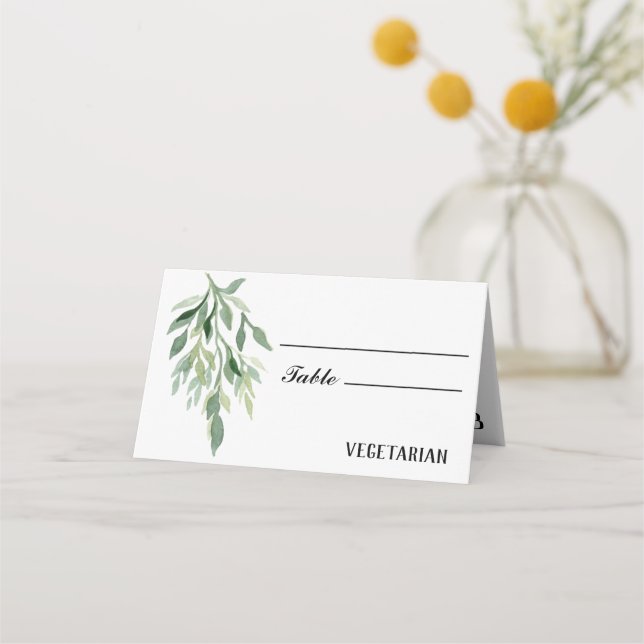 Calligraphy Eucalyptus Wedding Meal Choice Place Card (Front)