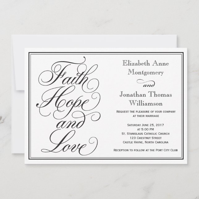 Calligraphy Faith Hope Love Wedding Invitation (Front)