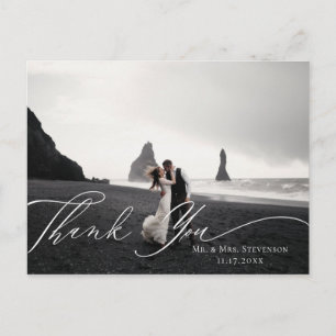 Calligraphy Fall Greenery Wedding Photo Thank You Postcard