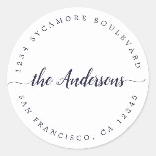 Calligraphy Family Name Return Address Classic Round Sticker