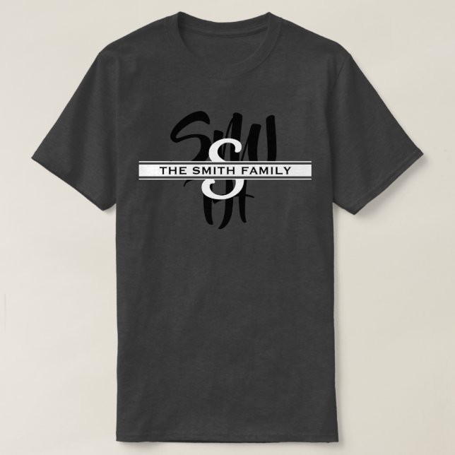 Calligraphy Family Reunion Monogram Grey T-Shirt (Design Front)