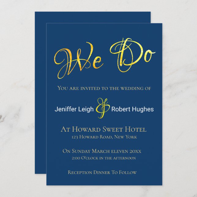 Calligraphy Faux Gold Foil Wedding Invitation (Front/Back)