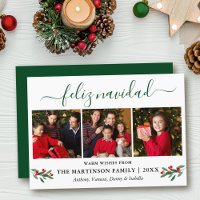Calligraphy Feliz Navidad 3 Photo Red Holly Green