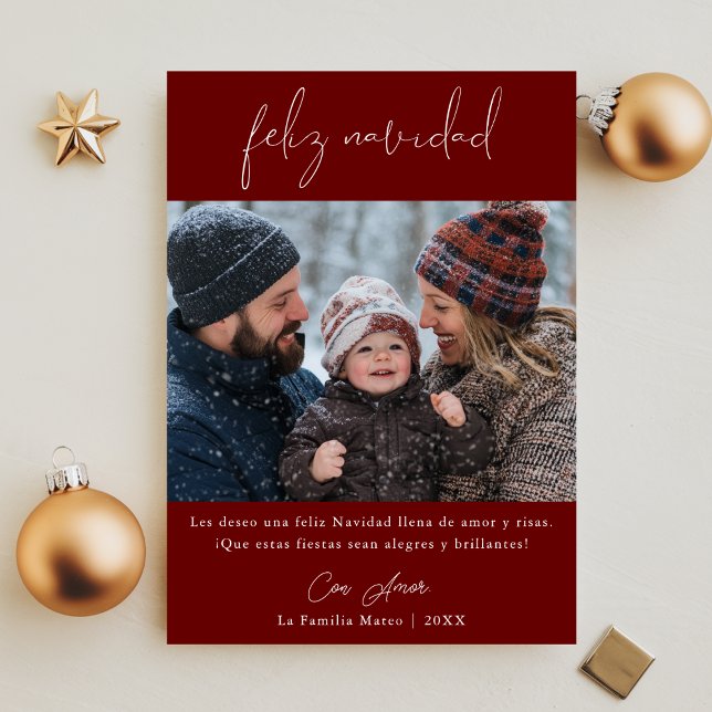 Calligraphy Feliz Navidad Mexican Christmas Photo  Holiday Card (Creator Uploaded)