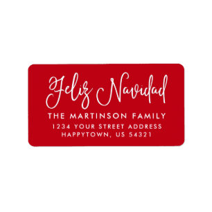 Calligraphy Feliz Navidad Red Address Label