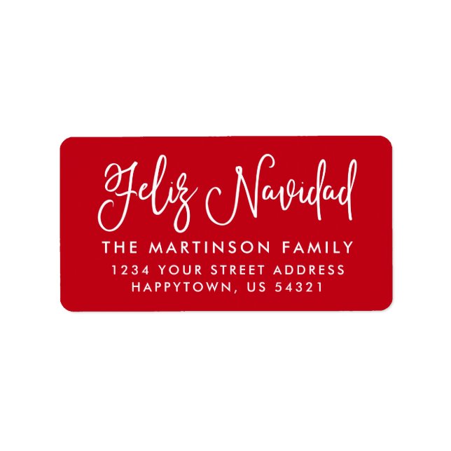 Calligraphy Feliz Navidad Red Address Label (Front)