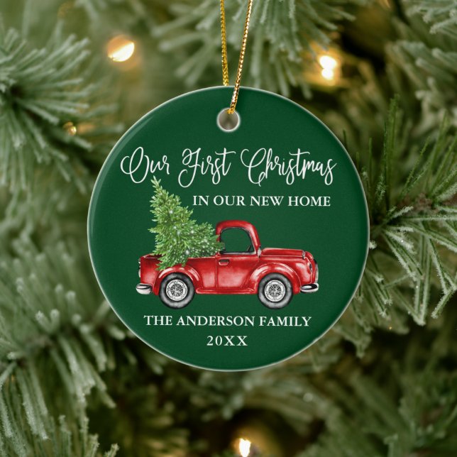 Calligraphy First Christmas New Home Truck Green Ceramic Tree Decoration (Tree)