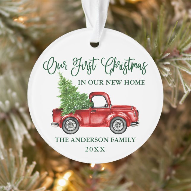 Calligraphy First Christmas New Home Truck Ornament (Tree)