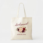 Calligraphy Floral Burgundy Bridesmaid Name Tote Bag<br><div class="desc">Modern Elegant Calligraphy,  Watercolor Burgundy Floral Bridesmaid Name Tote Bag</div>