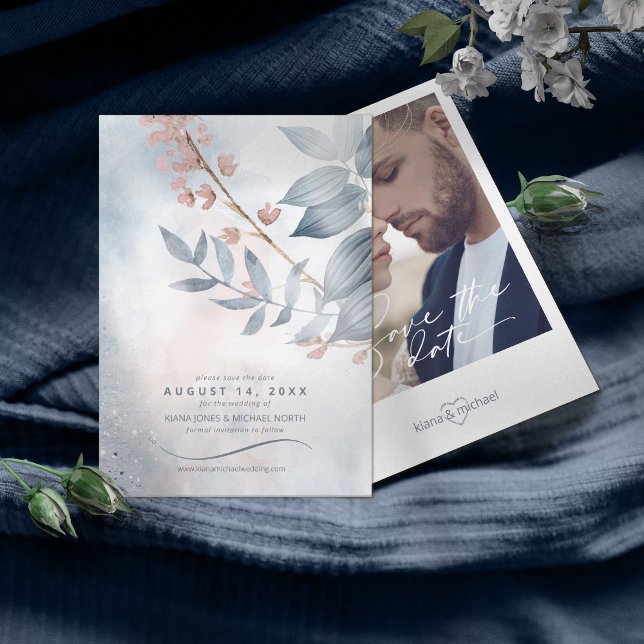 Calligraphy Floral Dusty Blue ID771 Save The Date (Creator Uploaded)