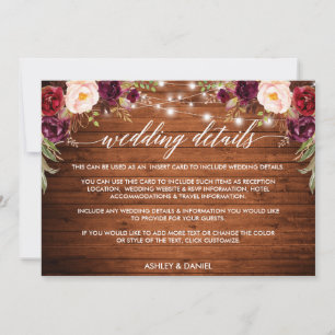 Calligraphy Floral Lights Wedding Details Card