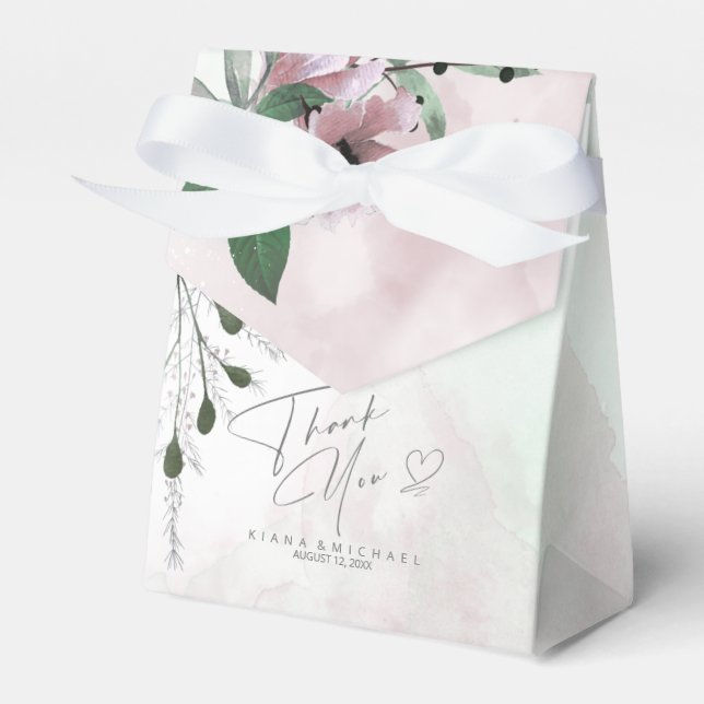 Calligraphy Floral Thank You Heart Mauve ID771 Favour Box (Front Side)