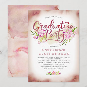 Calligraphy   Floral Watercolor Graduation Party Invitation